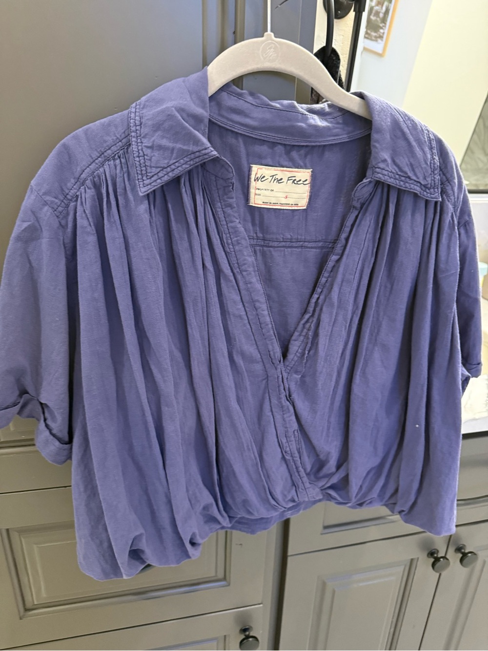 Free People Purple V-Neck Gathered Peasant Blouse